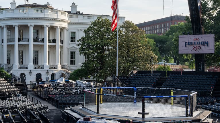 The temporary seating around the Octagon will hold over 4,000 people.