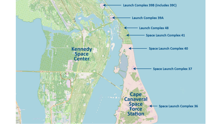 a map with arrows pointing to launchpad locations.