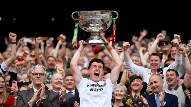 Mayo captain Jack Coyne lifts the Sam Maguire