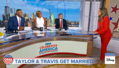 ‘GMA’ Co-Hosts Robin Roberts, George Stephanopoulos & Michael Strahan Offer Up Few Swift-Kelce Wedding Crumbs