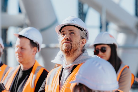 Mike Cannon-Brookes at the topping-out ceremony for the Atlassian building.