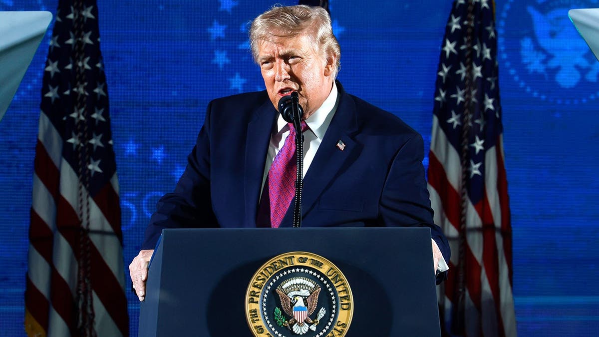 President Donald Trump speaks at Mount Rushmore during America250 celebration.