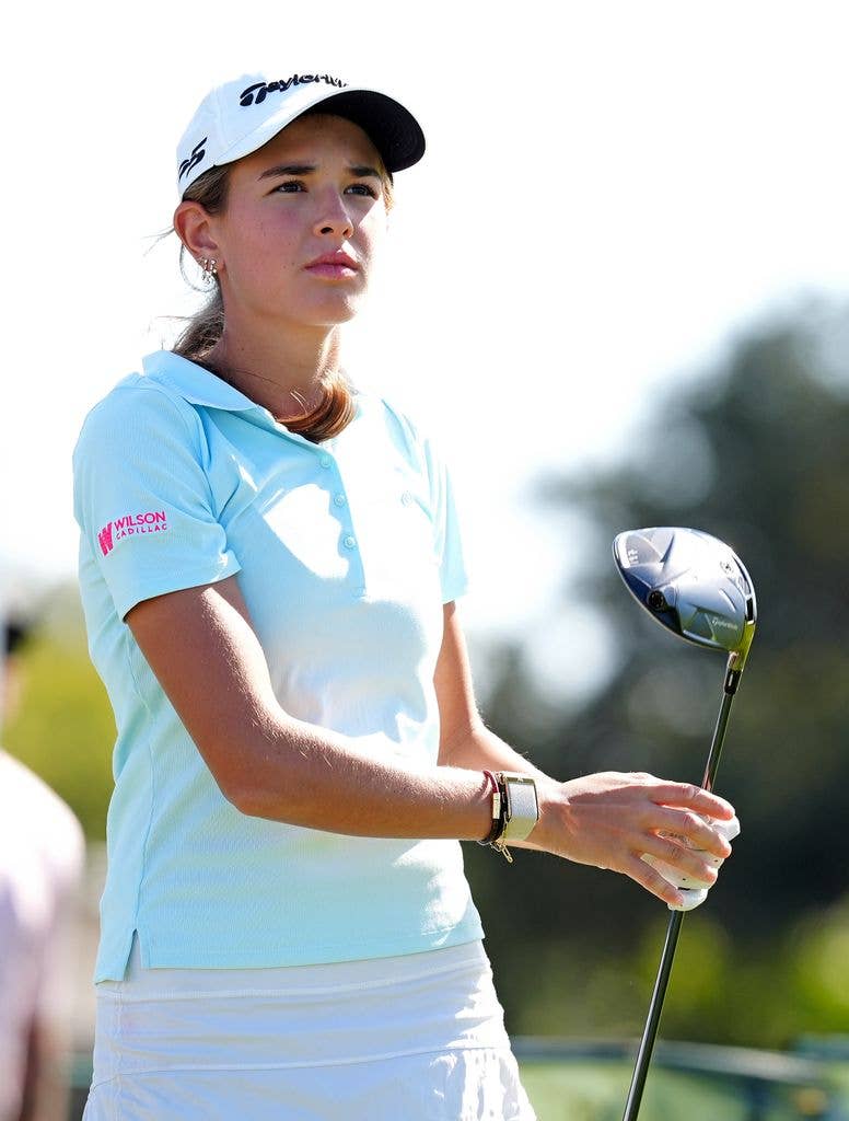 Kai Trump plays her tee shot on the 14th hole during The Annika driven by Gainbridge at Pelican on November 14,  2025