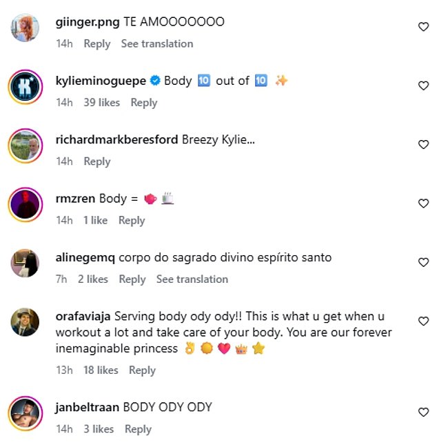 Fans were quick to comment on the shot, posting: 'Body 10 out of 10¿'; 'Breezy Kylie...'; 'Serving body ody ody!! This is what u get when u workout a lot and take care of your body'
