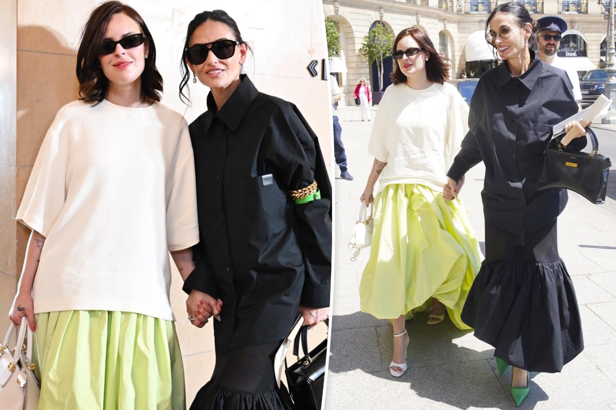 Demi Moore and Tallulah Willis coordinate for mother-daughter date during Paris Fashion Week
