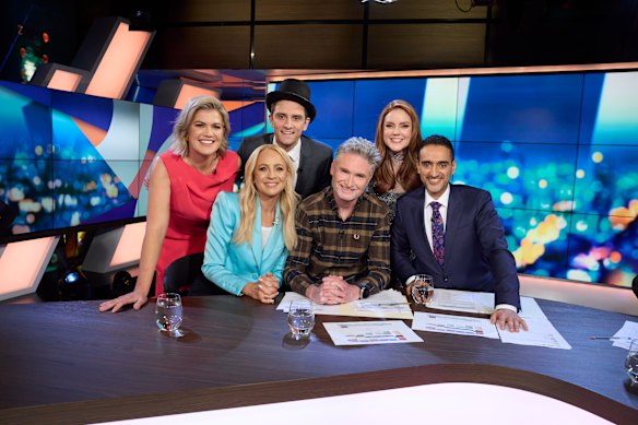 The crew for the final episode of The Project on June 26, 2025: Sarah Harris, Carrie Bickmore, Sam Taunton, Dave Hughes, Georgie Tunny and Waleed Aly.   