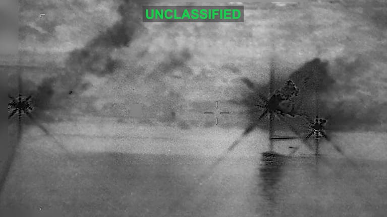 A screenshot from footage of a strike on Iran carried out by US forces shared on X. 