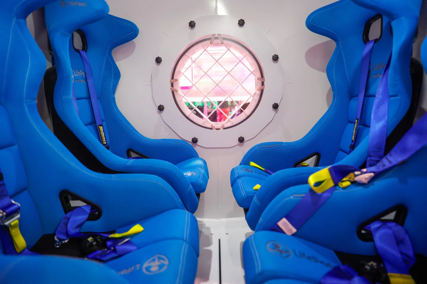 The interior of the LifePods W-01 survival capsule fits four people and four children