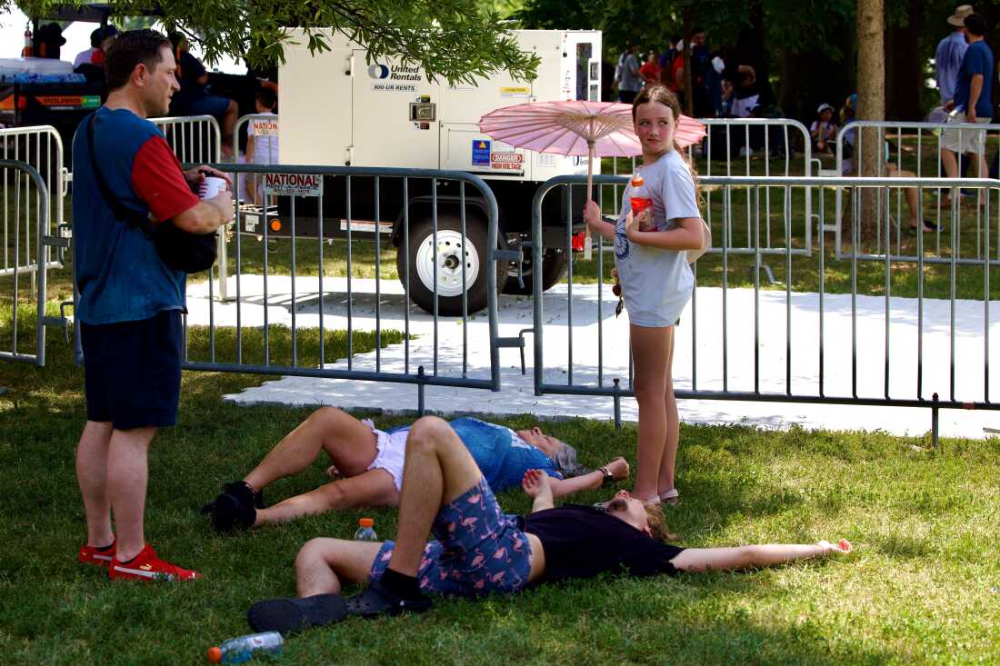 People cope with extreme heat along the National Mall in Washington, D.C., on Friday.