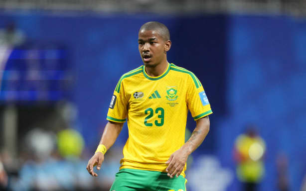 Jayden Adams (South Africa)  looks on during Group A FIFA World Cup 2026, Chezia and South Africa , Atlanta Stadium, Atlanta, United States on June 18  2026. (Photo by Ulrik Pedersen/NurPhoto) (Photo by Ulrik Pedersen / NurPhoto via AFP)