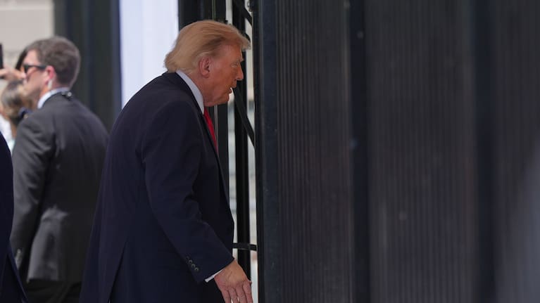 President Donald Trump departs after speaking at an event to promote the Freedom 250 Grand Prix IndyCar race in August, Monday, July 13, 2026, on West Executive Drive at the White House in Washington.