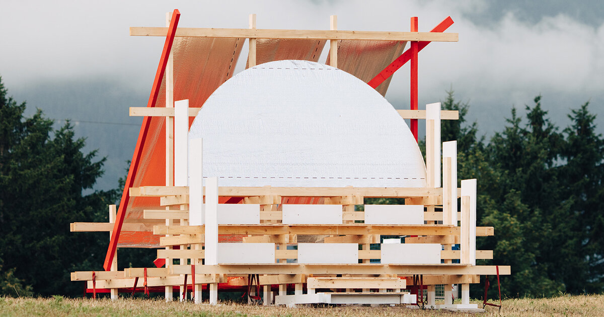 a timber pavilion explores circular construction for music festival in austria