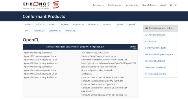 OpenCL 3.1 conformant listing