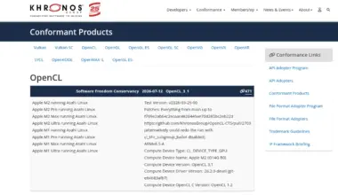 OpenCL 3.1 conformant listing