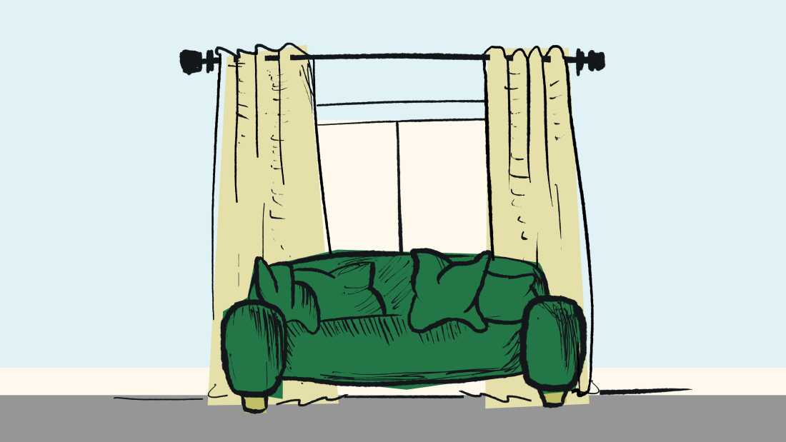 Hang your curtains a bit higher and wider than your window frame to draw the eye upward and out to create the illusion of a taller, wider room.