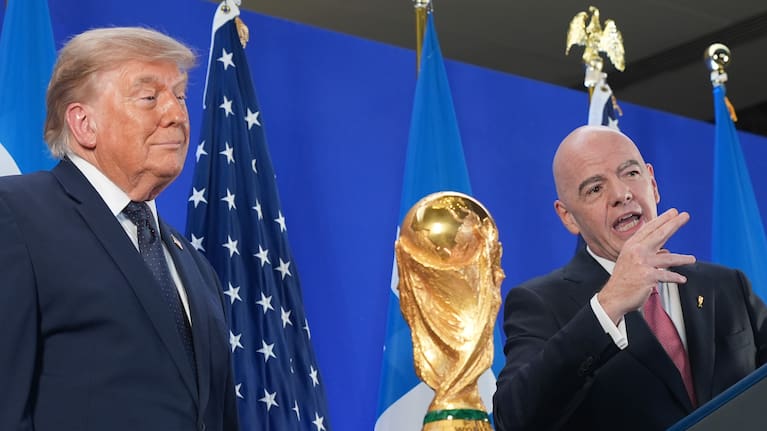 President Donald Trump listens as FIFA President Gianni Infantino speaks at a reception at Trump Tower in New York, Friday, July 17, 2026.