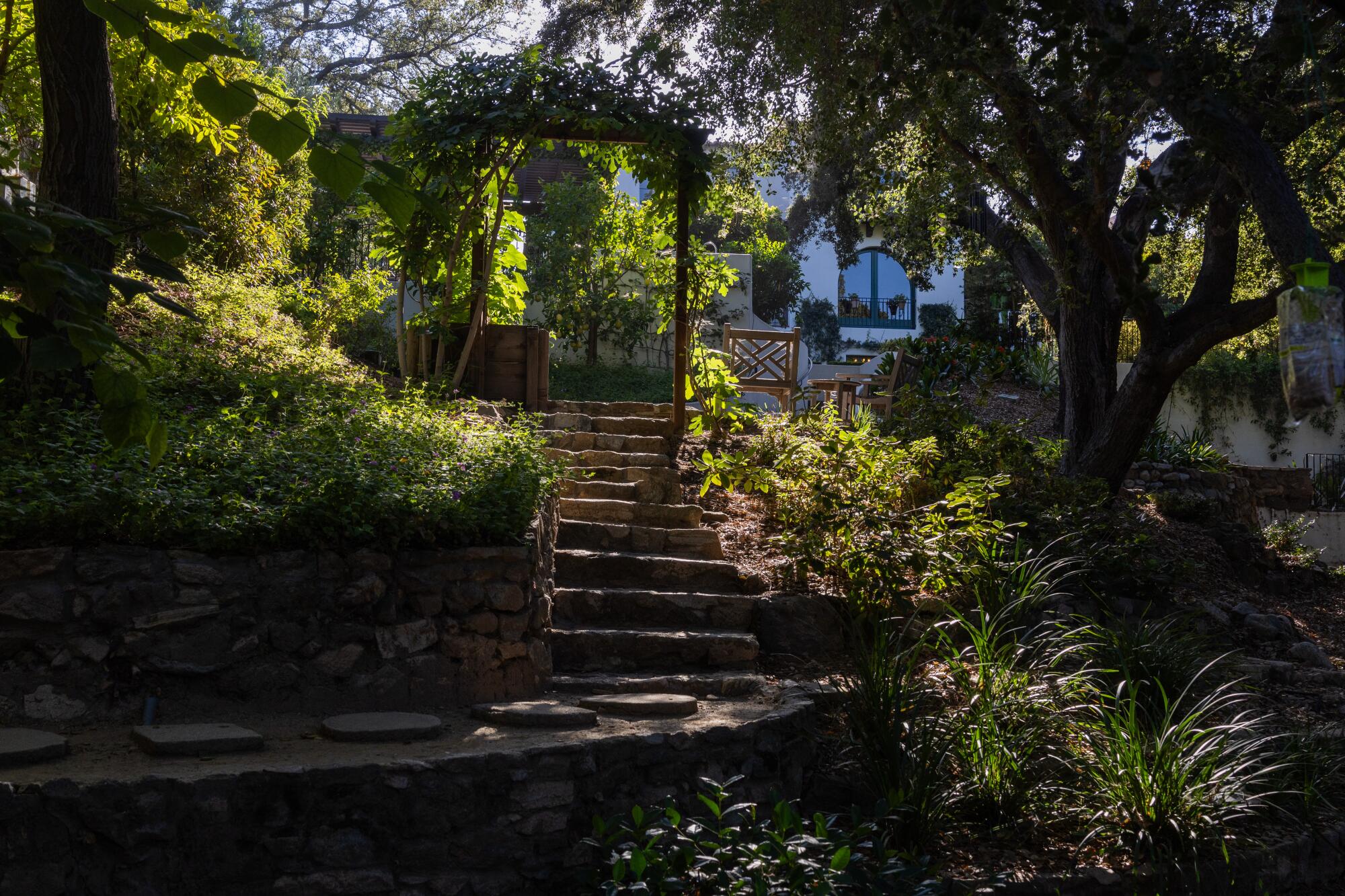 The couple uncovered stone paths and benches when restoring terraces behind their house.