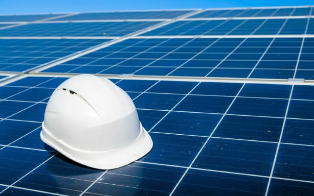 Solar panels and hard hat.