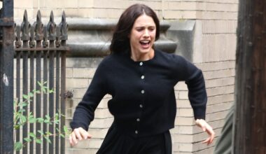 Margaret Qualley spotted filming dramatic scenes for remake of Sam Neill's cult '80s classic