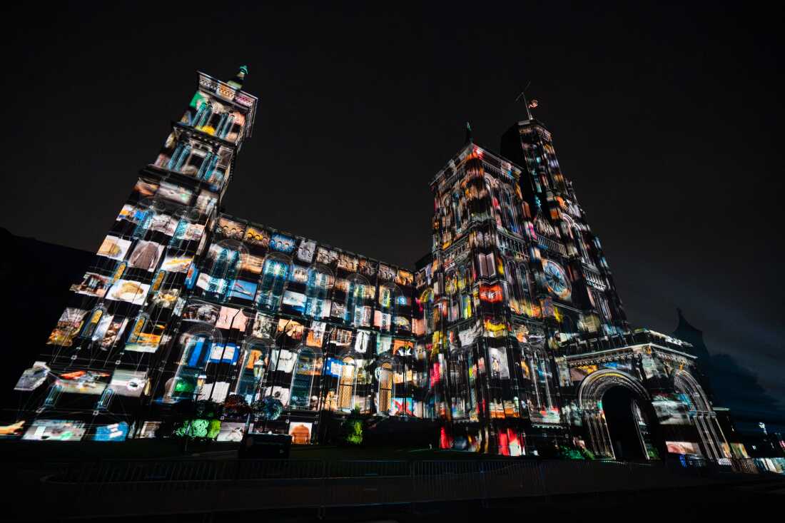 Refik Anadol drew from millions of digitized records for the installation Smithsonian Dreams: Castle Illuminations.