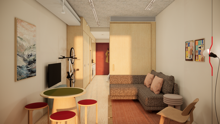 Precinct 75 comprises approximately 470 apartments, ranging from the smallest “city starter” (pictured) and “city stayer” studio typologies, up to three-bedroom apartments.