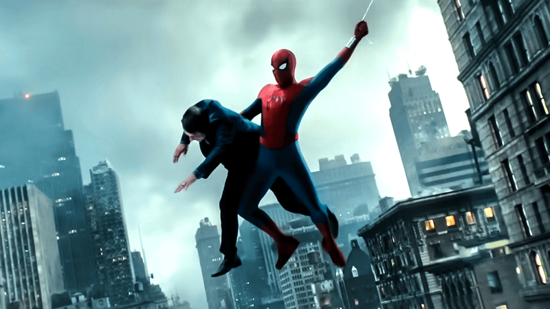 Spider-Man swinging through New York in Spider-Man: Brand New Day.