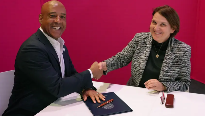 : Claudia Felser, Vice President of the Max Planck Society, and Reginald DesRoches,