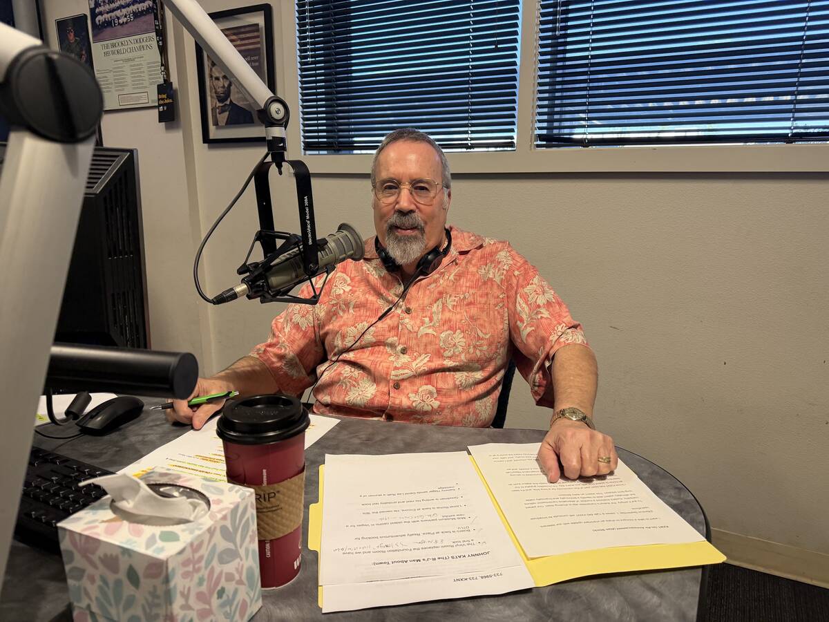 KXNT-840 AM host Alan Stock is shown during his "Vegas at 8" newscast on Friday, July 31, 2026, ...