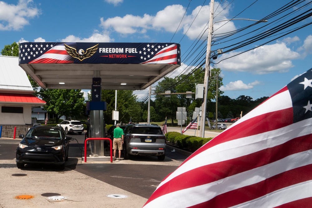 Customers pump gas at a Freedom Fuel Network station on July 8, 2026 in Dresher, Pennsylvania. (Getty)