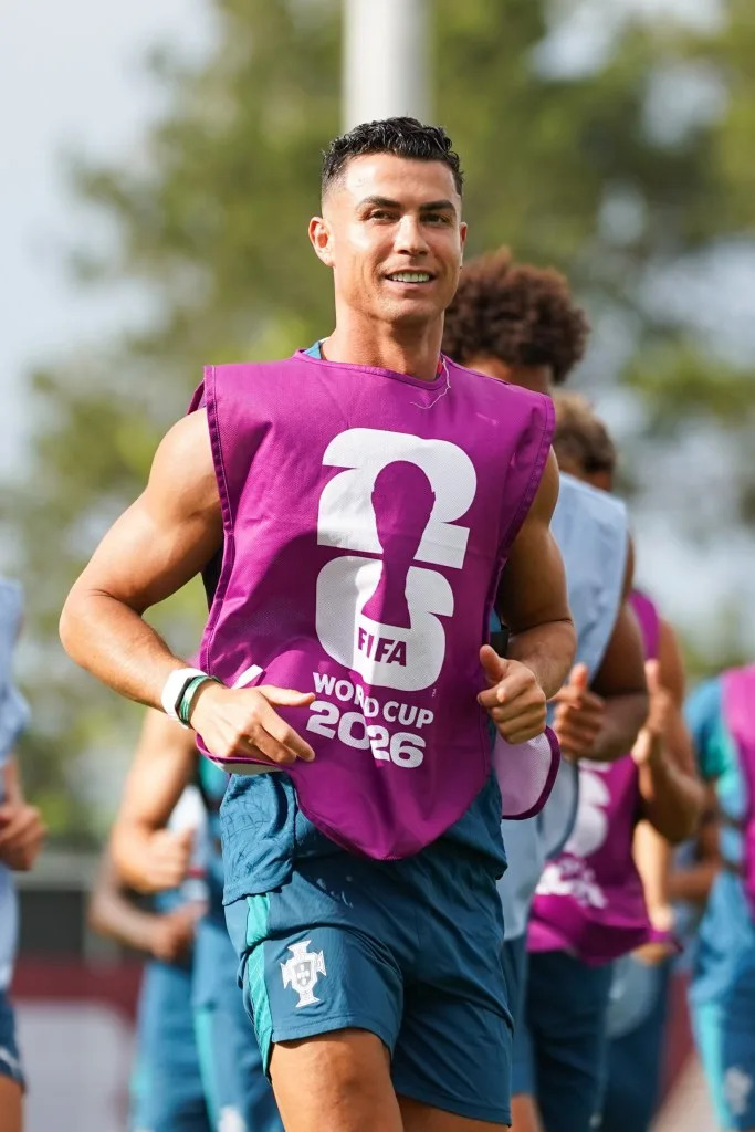 Cristiano Ronaldo smiles during a Portugal World Cup practice. Leonardo Ramirez/Eyepix Group/Shutterstock