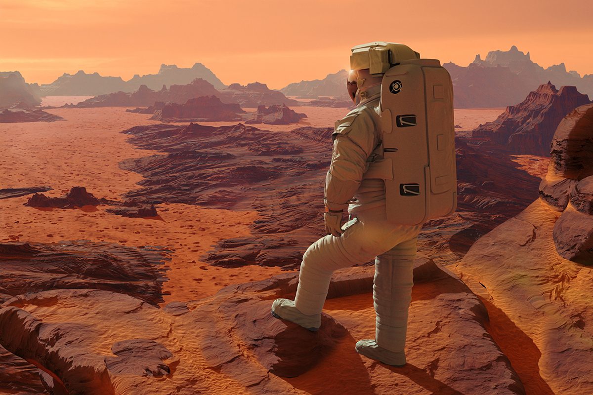 Illustration showing an astronaut on Mars. Credit: dottedhippo / Getty Images