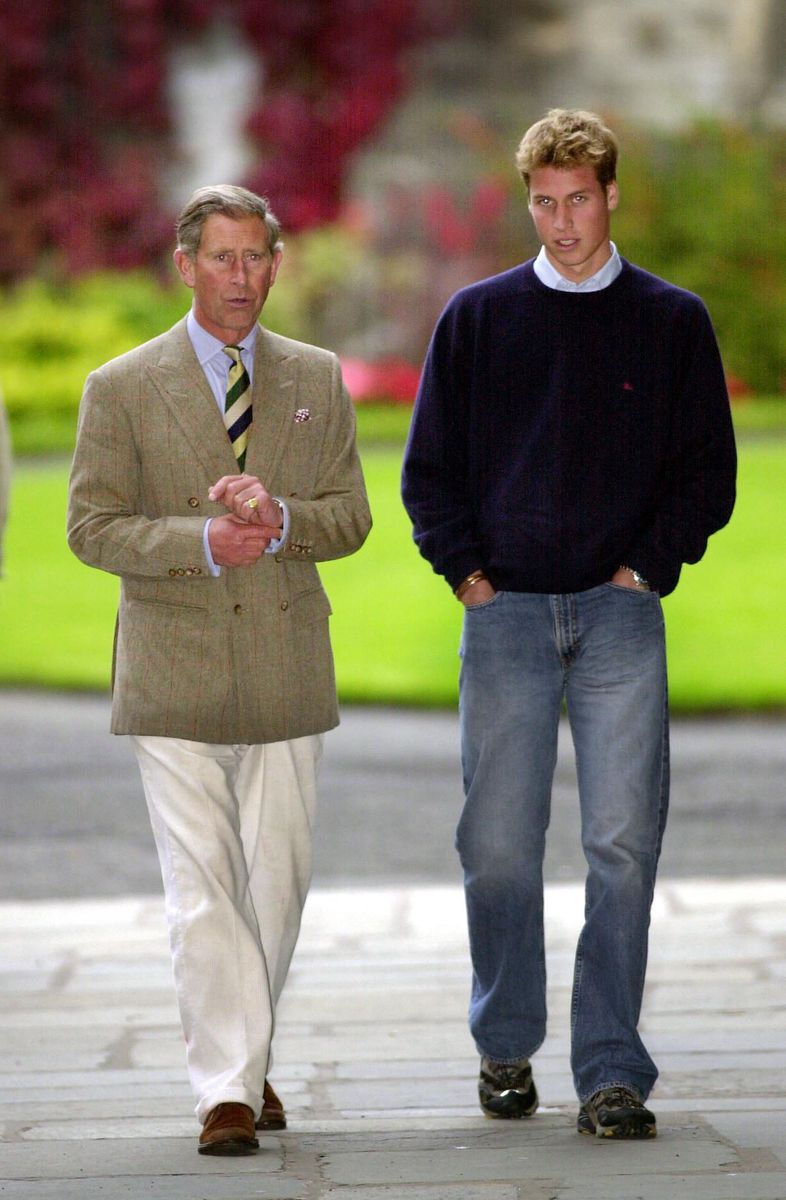 Prince William became known for his relaxed off-duty style during the 1990s, often pairing oversized sweaters with loose-fitting jeans.