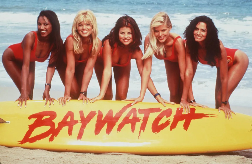 1996 The Girls Of "Baywatch." From L-R: Traci Bingham, Donna D'Errico, Yasmine Bleeth, Gena Lee Nolin And Nancy Valen.