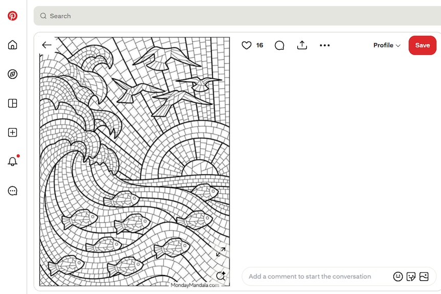 Screenshot of a colouring-in sheet of Sunset Wave.