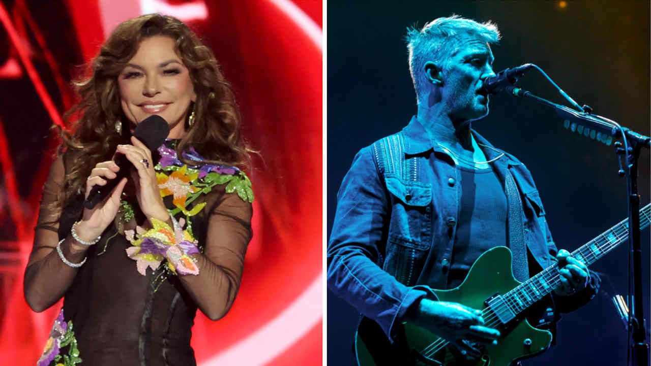 A composite photograph of Shania Twain and Josh Homme of Queens Of The Stone Age