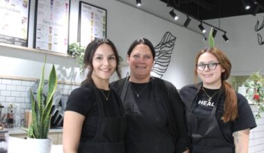 Mackenzie Belhumeur, owner of Red Deer&rsquo;s HEAL Wellness location, poses for a photo alongside her mother Tricia and sister Megan. (Photo by Sean McIntosh/Advocate staff)