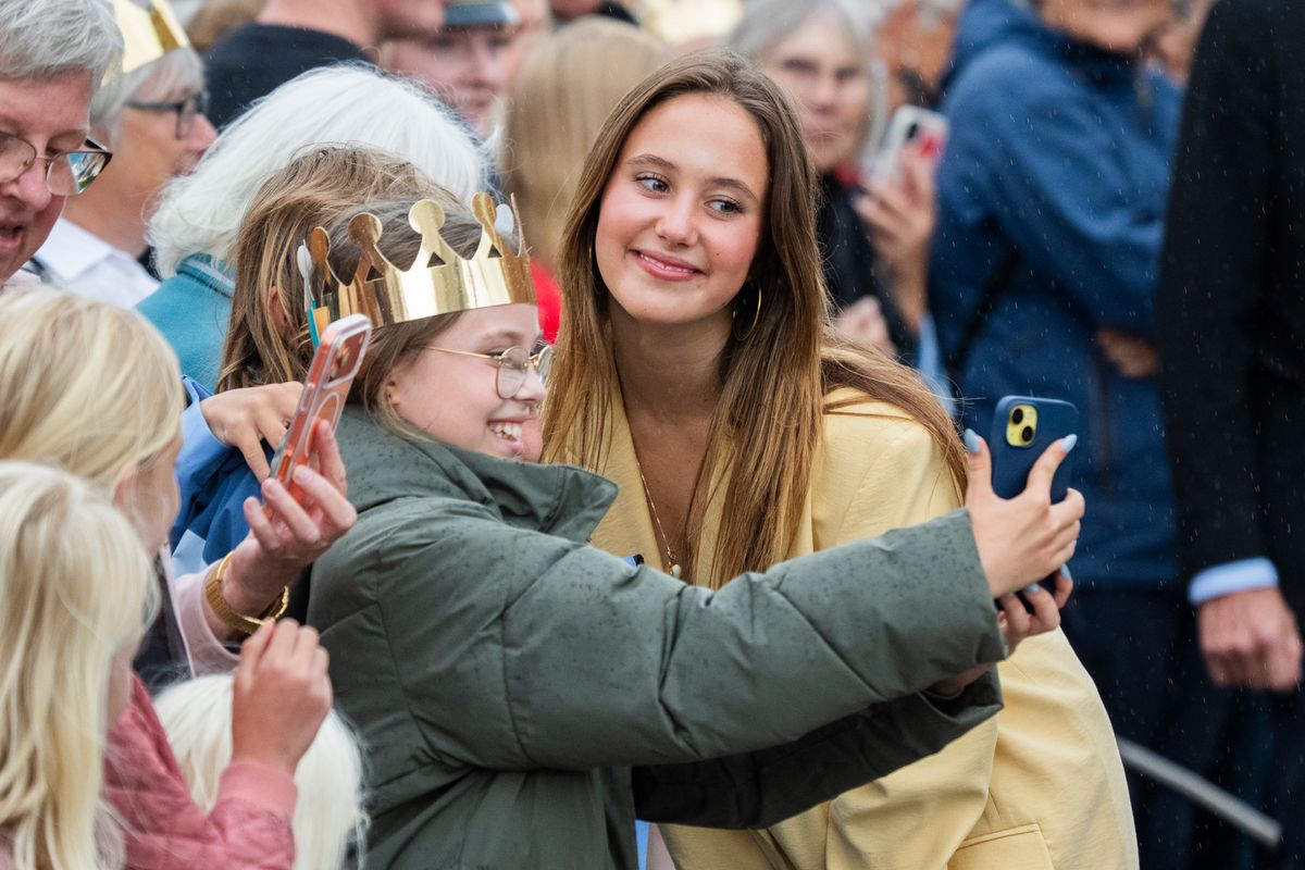 Princess Josephine opted for one of the season's biggest fashion trends, pairing a butter-yellow blazer with understated accessories.