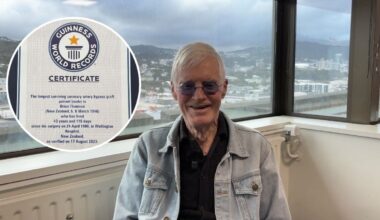 Heart surgery survivor Brian Thomson has two Guinness World Records, donates them to Wellington Hospital