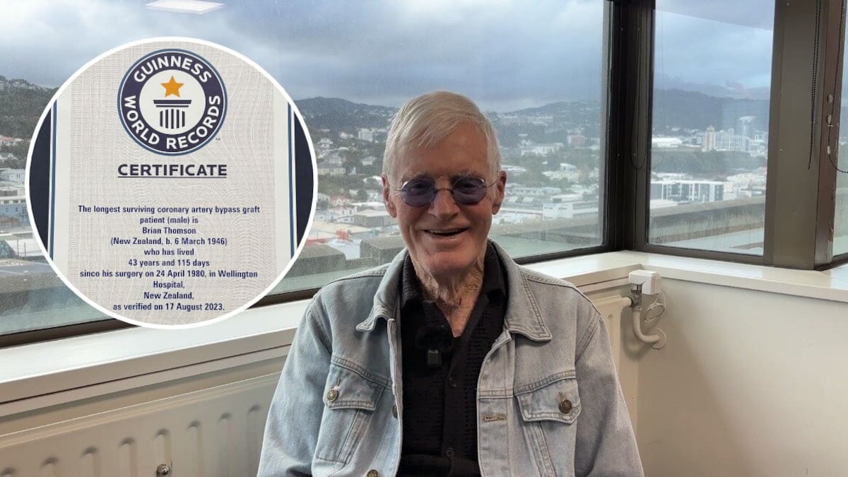 Heart surgery survivor Brian Thomson has two Guinness World Records, donates them to Wellington Hospital
