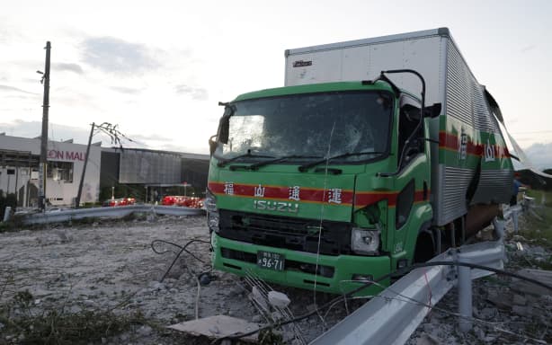 A damaged truck is seen near AEON Mall Kumamoto, where a large-scale explosion occurred in Kashima Town, Kumamoto Prefecture, Japan, on July 29, 2026. At 4:27 a.m. on July 28, a magnitude 7.1 earthquake struck mainly Kumamoto Prefecture of the Kyushu Region, western Japan. The explosion occurred about an hour after the massive quake. According to the Japan Meteorological Agency (JMA), the maximum seismic intensity was 7, the highest on the Japanese scale, and the epicenter was at a depth of approximately 16 kilometers, approximately 20 kilometers south of the 2016 Kumamoto Earthquakes. JMA has named this series of seismic activities the "2026 Kumamoto Earthquake." ( The Yomiuri Shimbun ) (Photo by Naoya Azuma / The Yomiuri Shimbun via AFP)