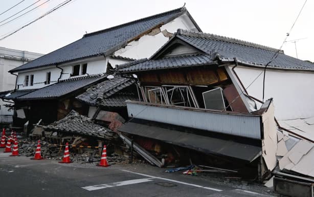 A house that collapsed in an earthquake is seen in Hikawa Town, Kumamoto Prefecture, Japan, on July 28, 2026. According to the Japan Meteorological Agency, the quake struck Kumamoto Prefecture around 4:27 p.m. that day, measured a maximum of 7 on Japan's seismic intensity scale, occurred at a depth of about 10 kilometers, and had an estimated magnitude of 7.1.