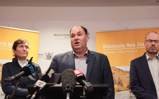 Biosecurity Minister Andrew Hoggard speaking after the detection of H5 bird flu in New Zealand, on 15 July, 2026.