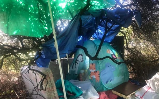 Caitlin McDonald makeshift camp. For use with story from Jean Edwards