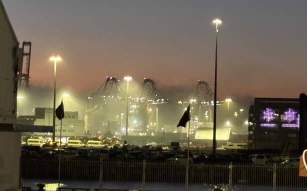 A foggy start to the day by the waterfront in Auckland's CBD.