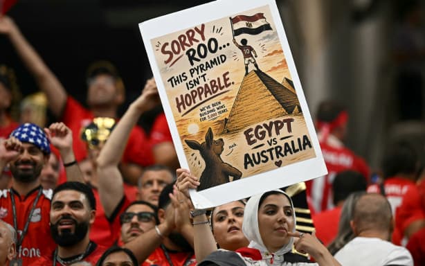 Egypt supporters celebrate after winning the 2026 World Cup round of 32 football match between Australia and Egypt at the Dallas Stadium in Arlington on 3 July, 2026.