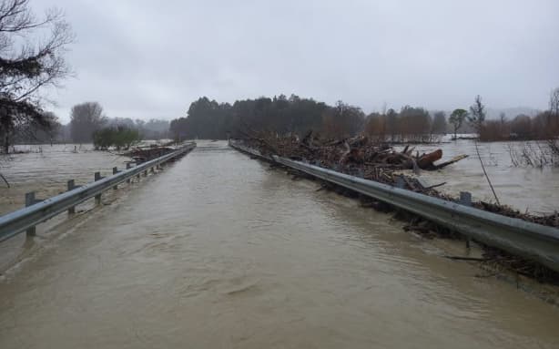 Ponatahi Bridge in South Wairarapa, on 27 June, 2026, after storms hit the lower North Island on 26 and 27 June.
