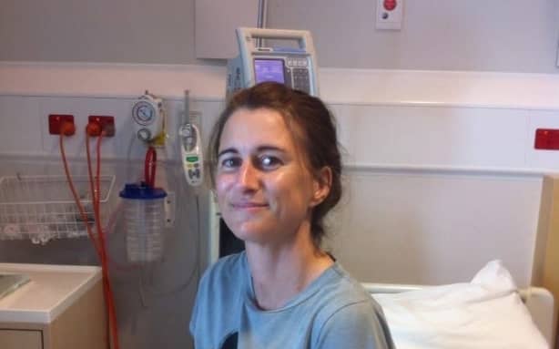 Caitlin McDonald in hospital when she had her transplant. For use with story from Jean Edwards
