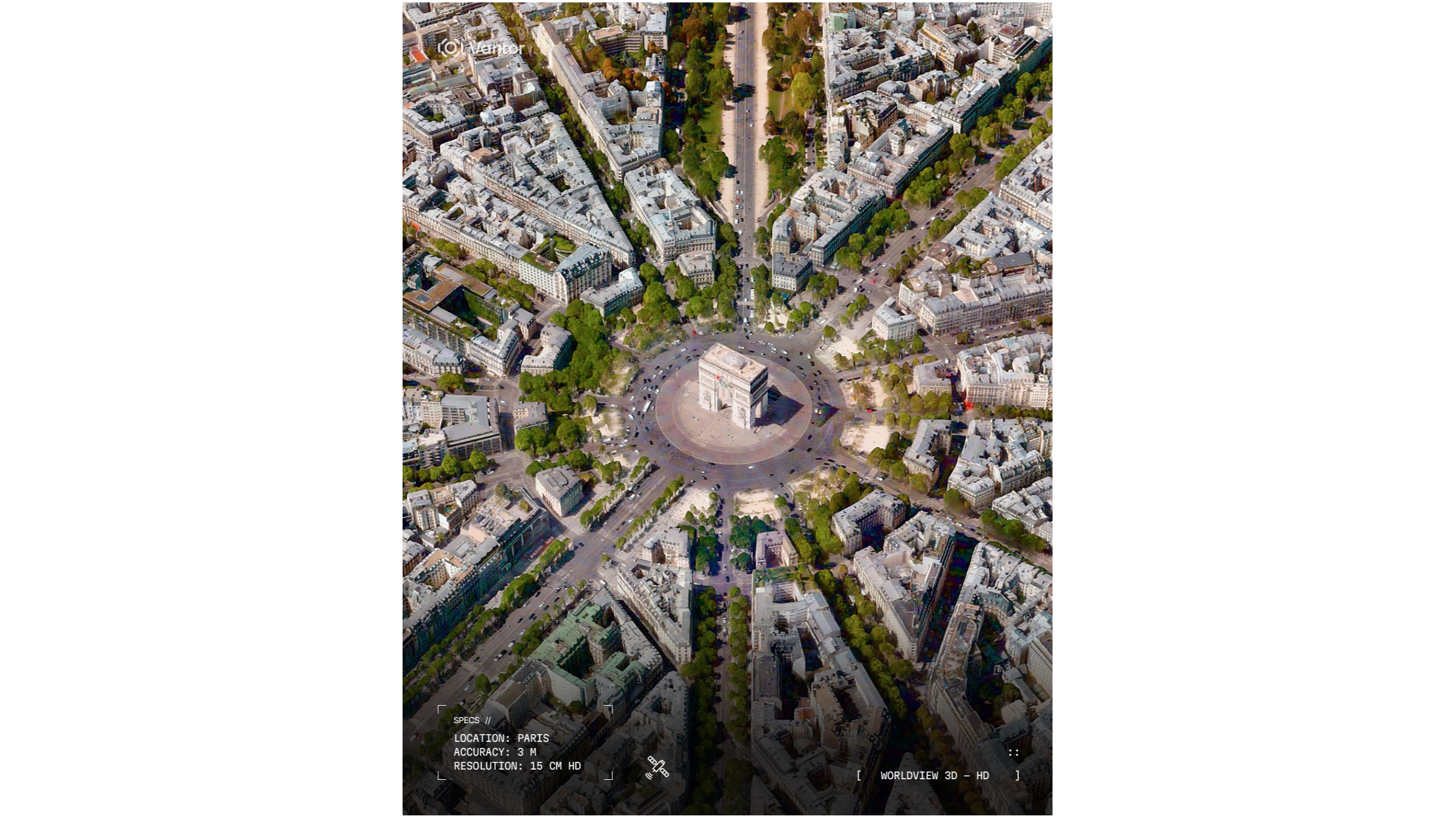 satellite photo of a large arch, which is surrounded by diagonal tree-lined streets leading to it