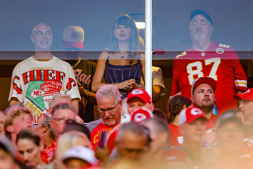 After the pair started dating, Swift (pictured here in 2024) quickly became a fixture at the Kansas City Cheifs tight end’s games. Getty Images