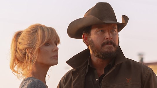 Kelly Reilly as Beth Dutton and Cole Hauser as Rip Wheeler in Dutton Ranch.